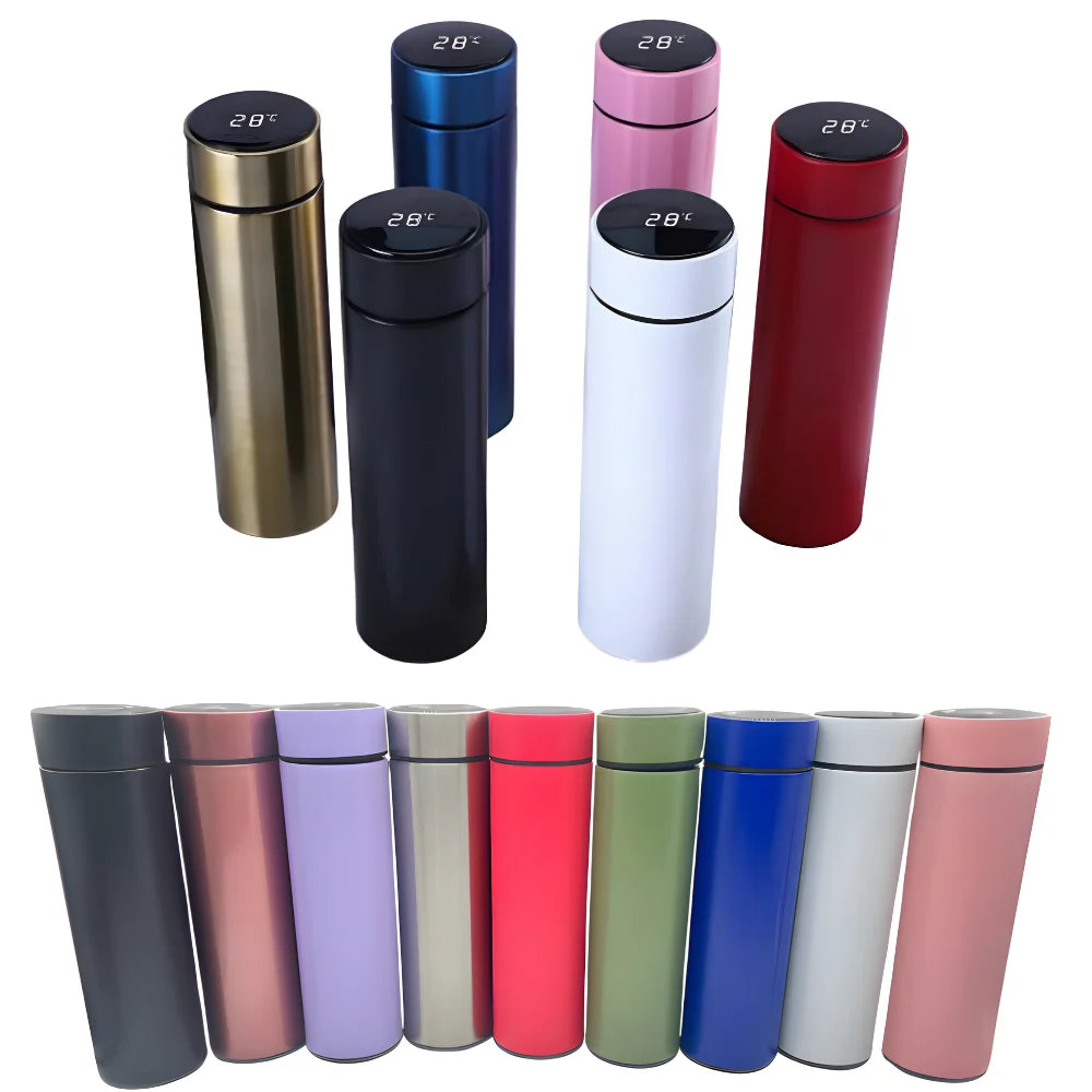 Garrafa Térmica de Inox, com Sensor Digital Inteligente de Temperatura LED, para Bebidas Quentes e Frias