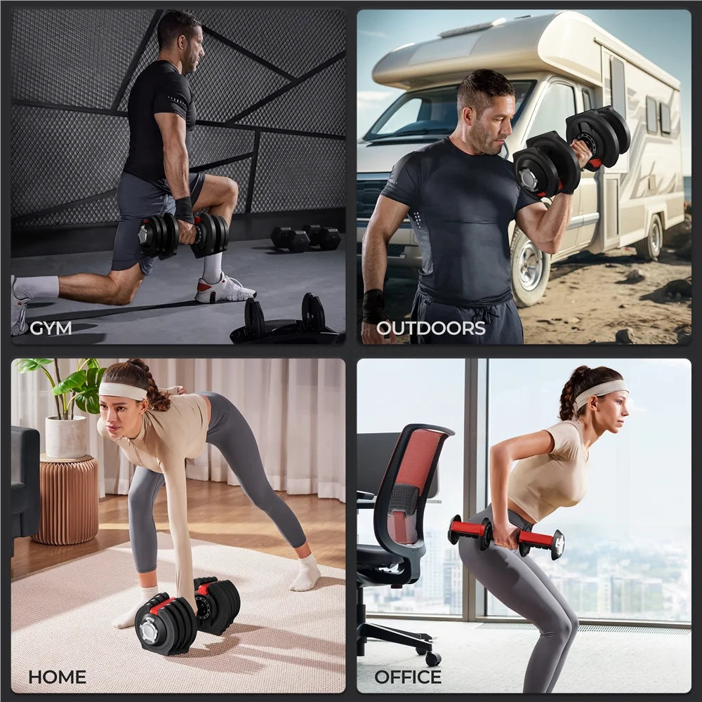 Halter Ajustável $18 \text{ kg}$  com Empunhadura Antiderrapante e Base de Suporte, Cor Preto