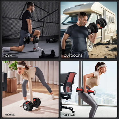 Halter Ajustável $18 \text{ kg}$  com Empunhadura Antiderrapante e Base de Suporte, Cor Preto