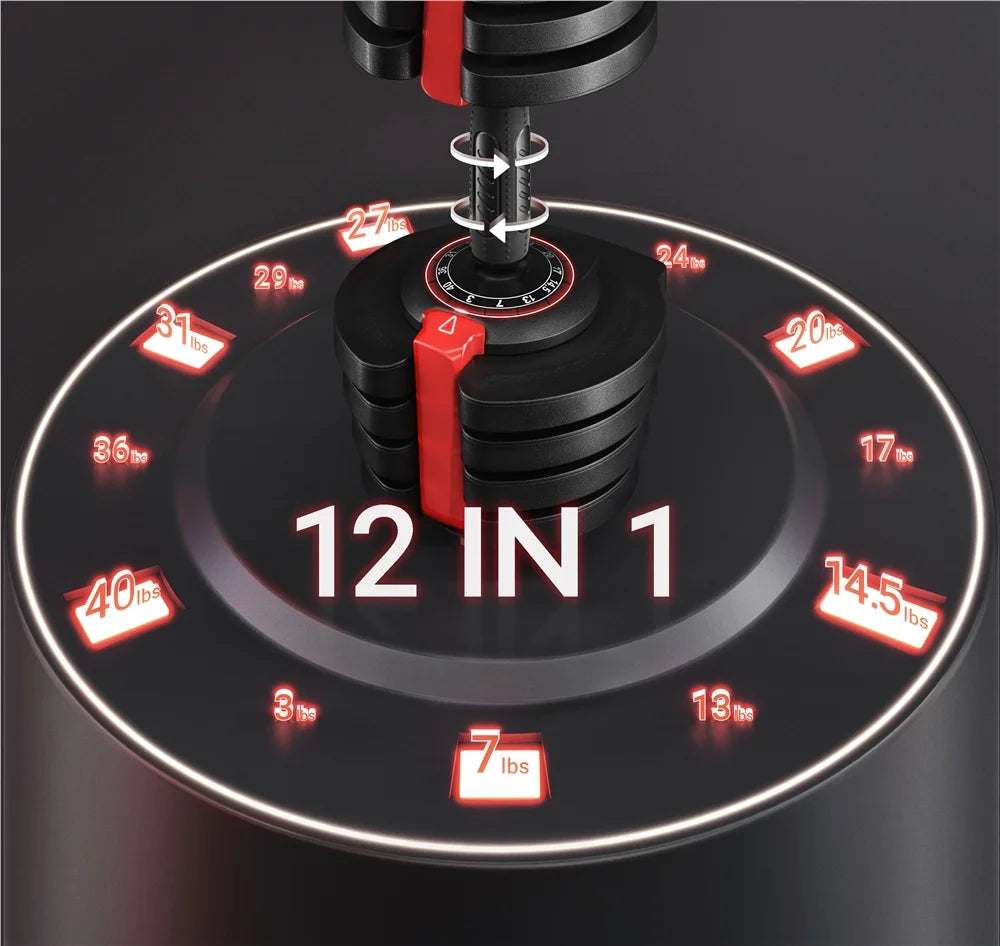 Halter Ajustável $18 \text{ kg}$  com Empunhadura Antiderrapante e Base de Suporte, Cor Preto